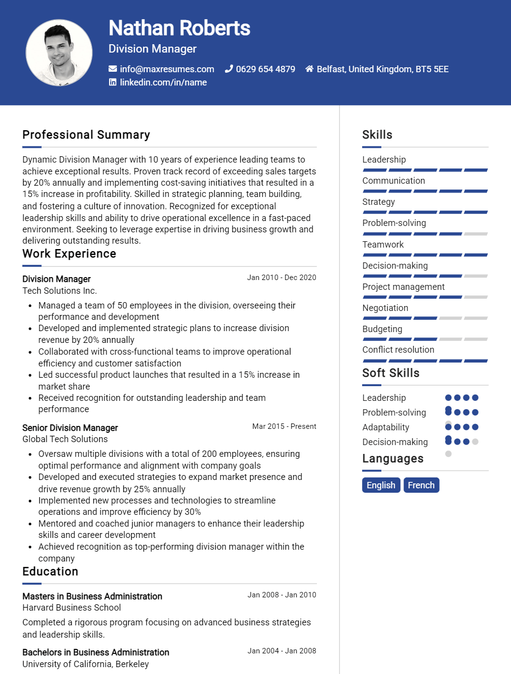 division-manager-resume-sample