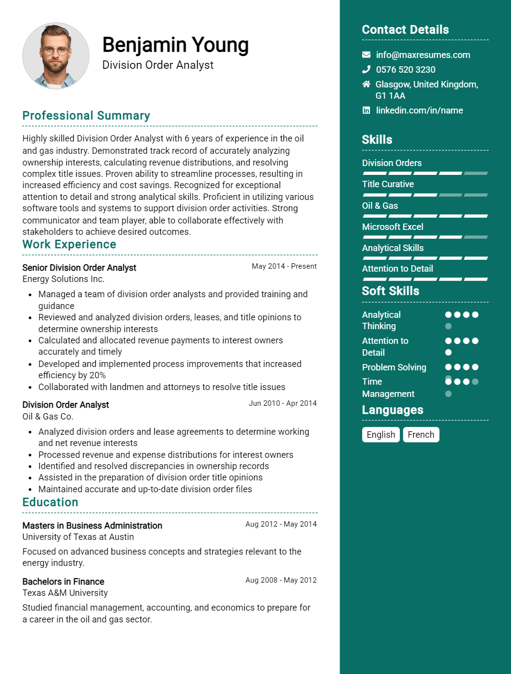 division-order-analyst-resume-sample