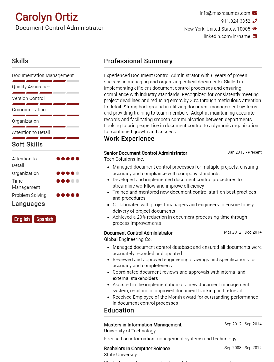 document-control-administrator-resume-sample