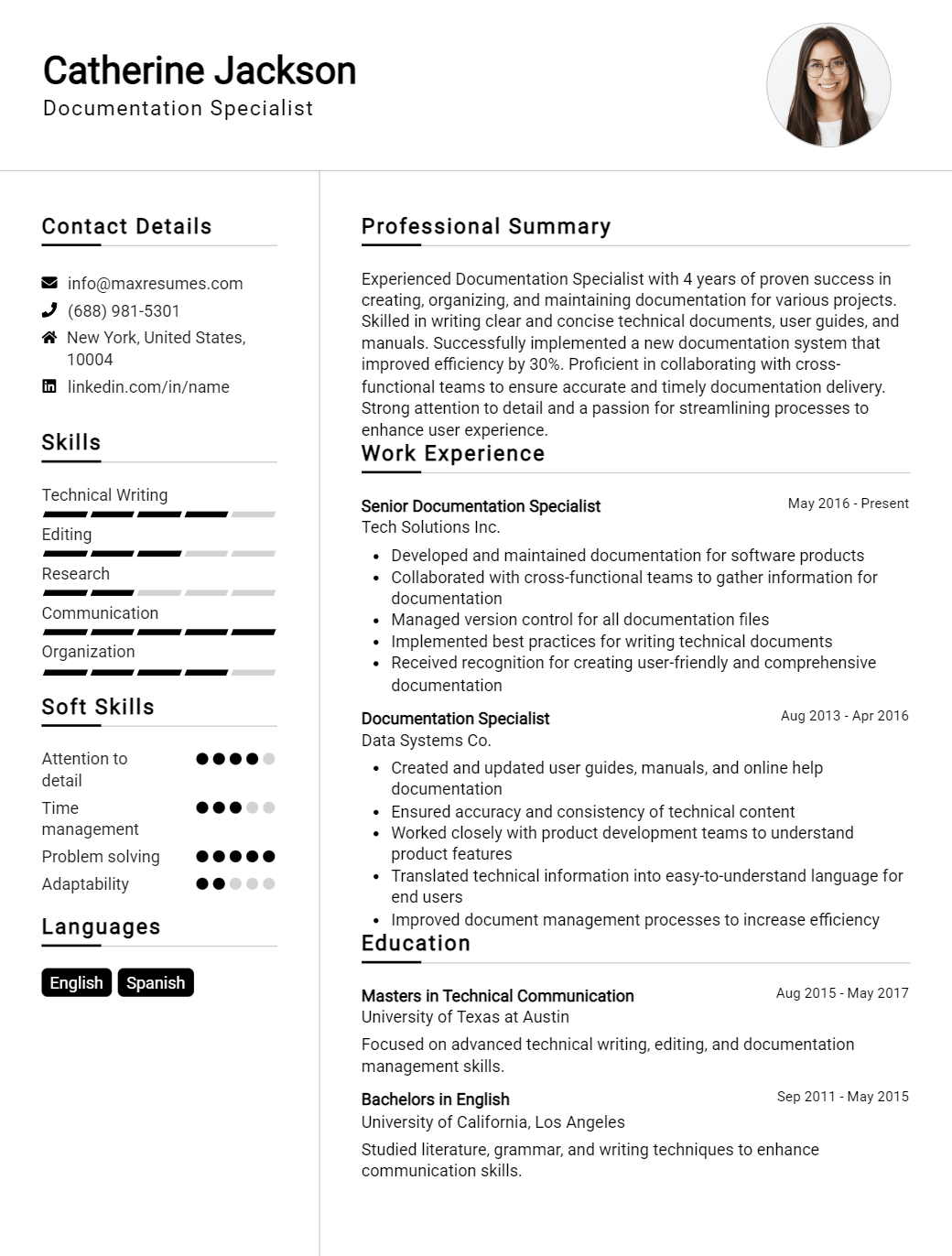 documentation-specialist-resume-sample