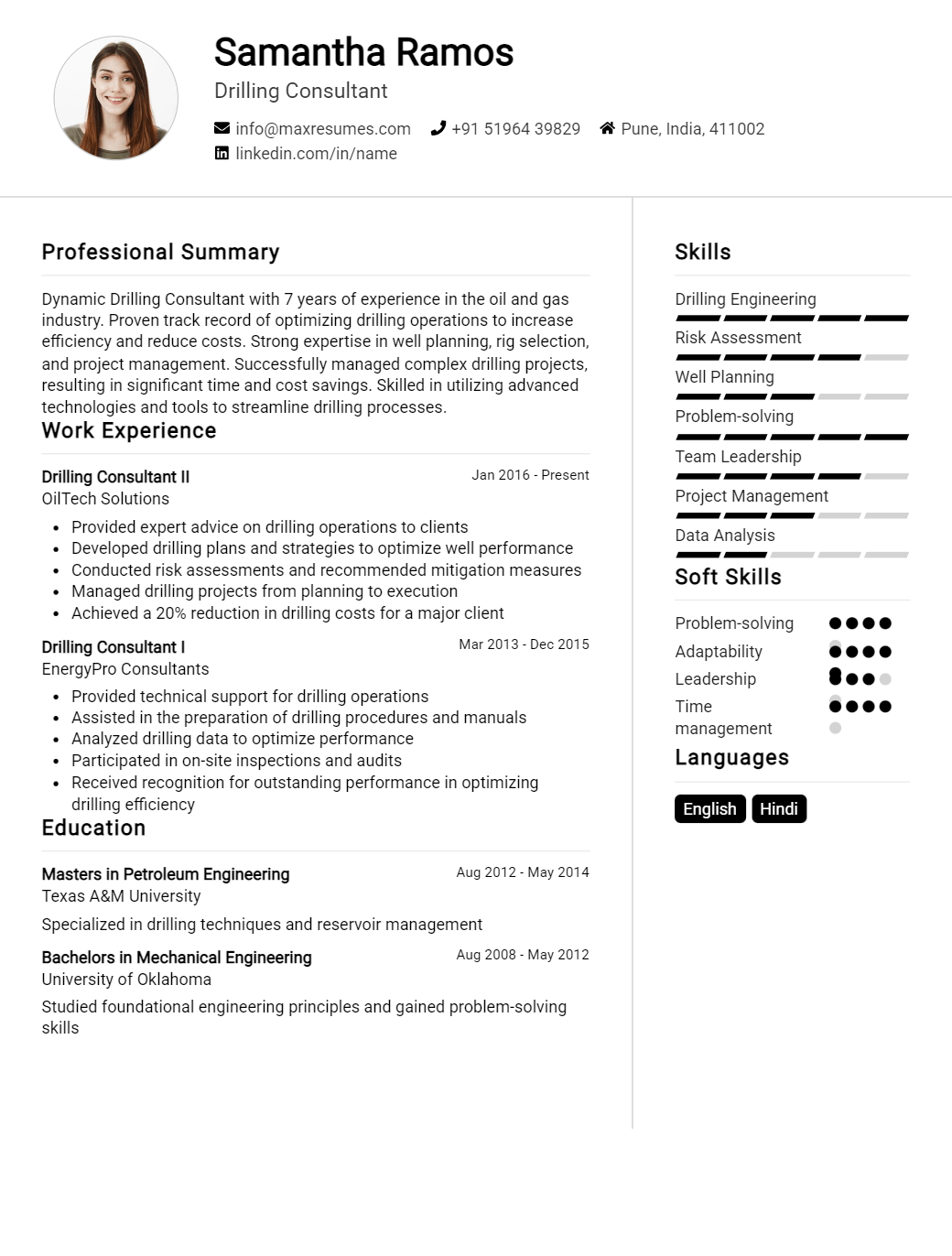drilling-consultant-resume-sample