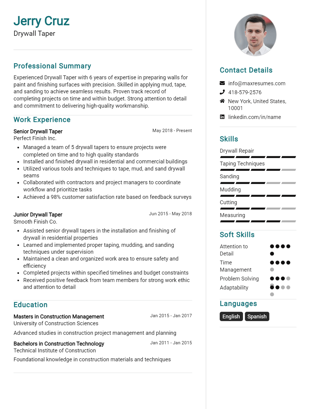 drywall-taper-resume-sample