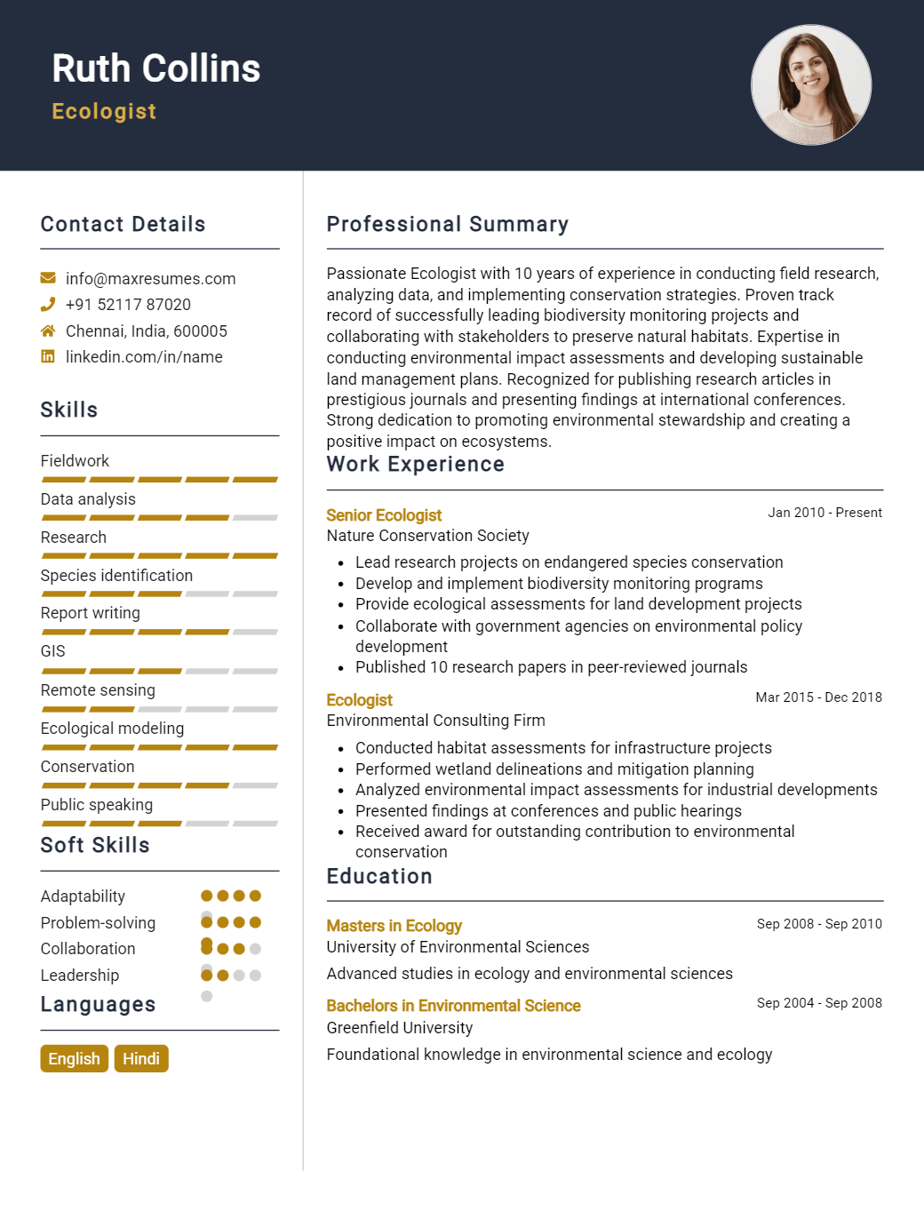 ecologist-resume-sample