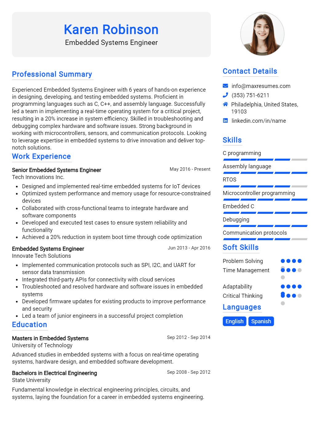 embedded-systems-engineer-resume-sample