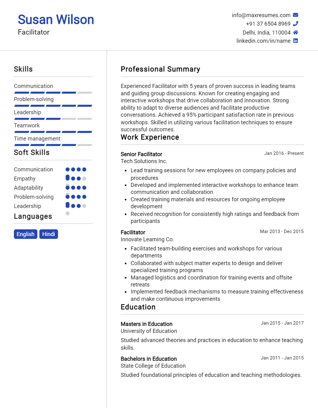 facilitator-resume-sample