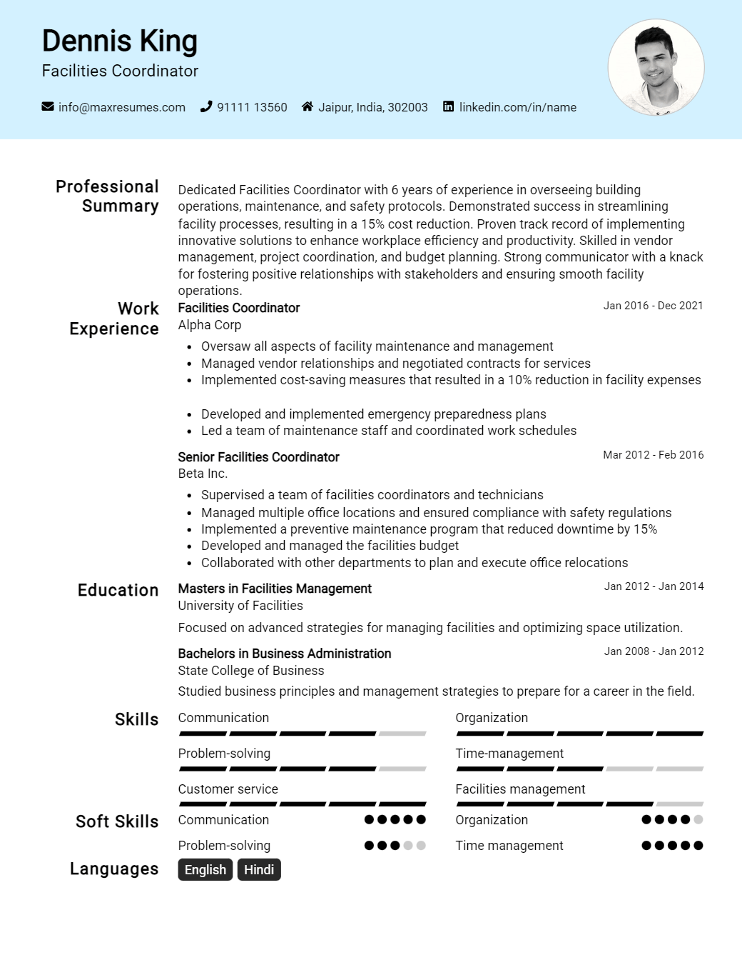 facilities-coordinator-resume-sample