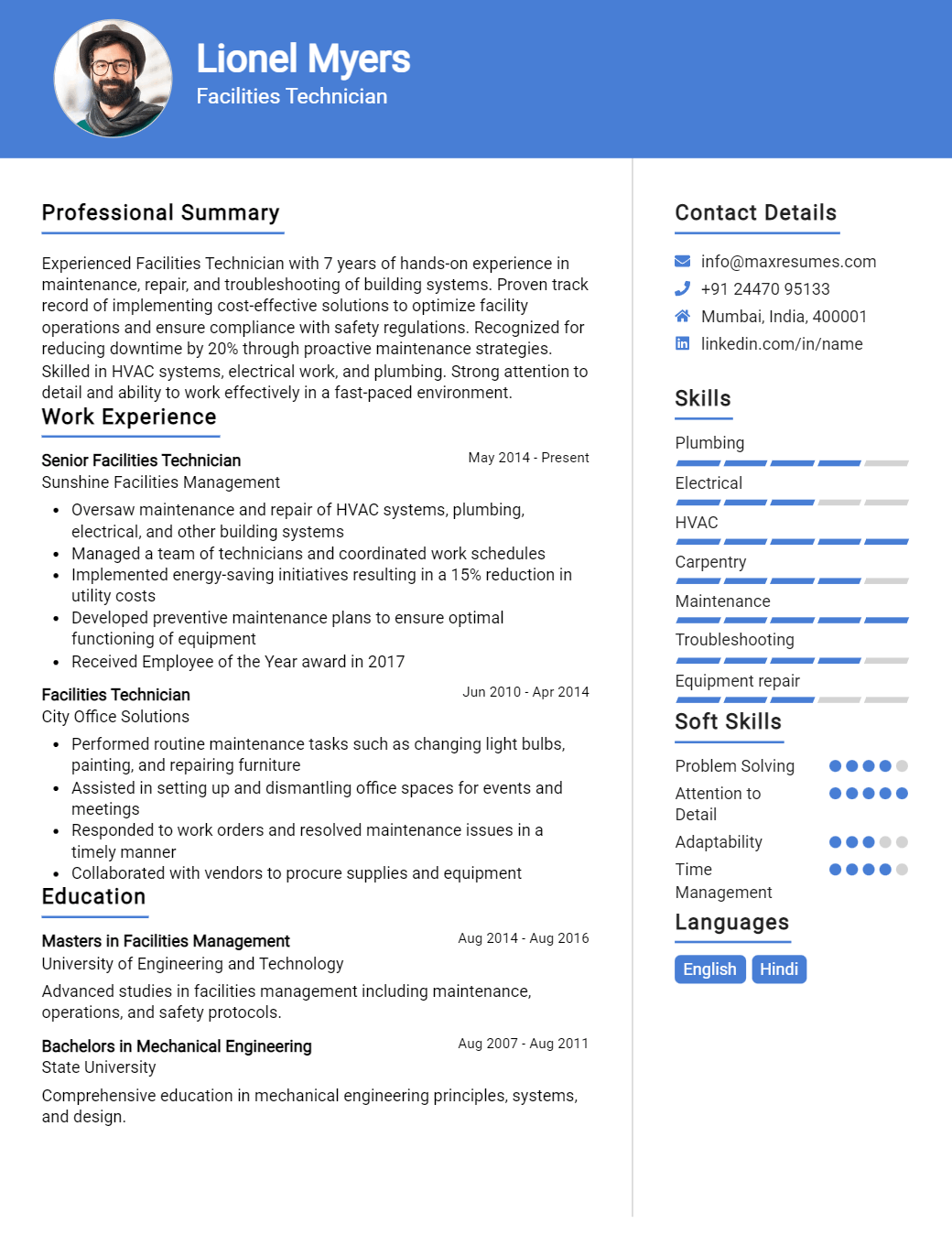 facilities-technician-resume-sample