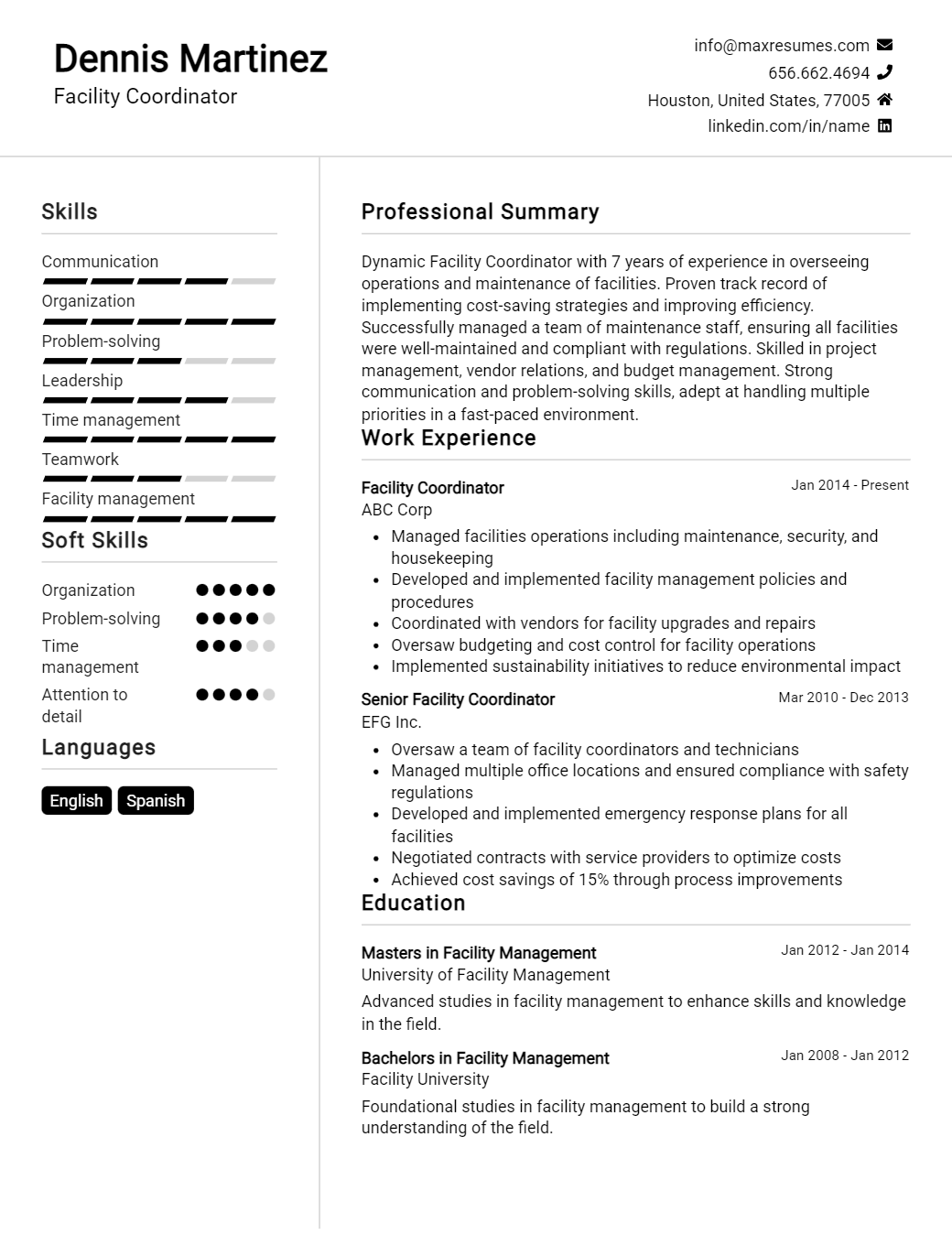 facility-coordinator-resume-sample