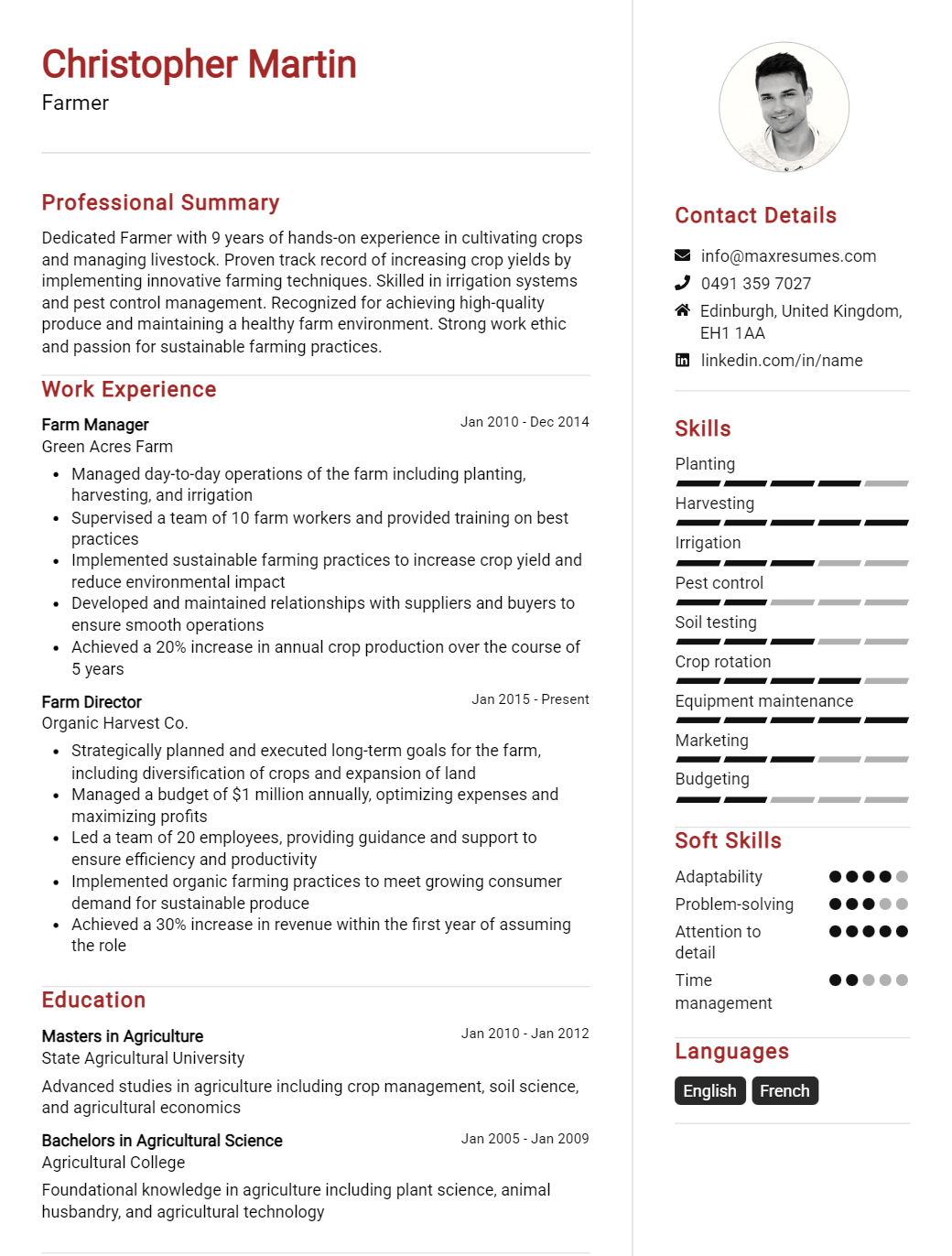 farmer-resume-sample