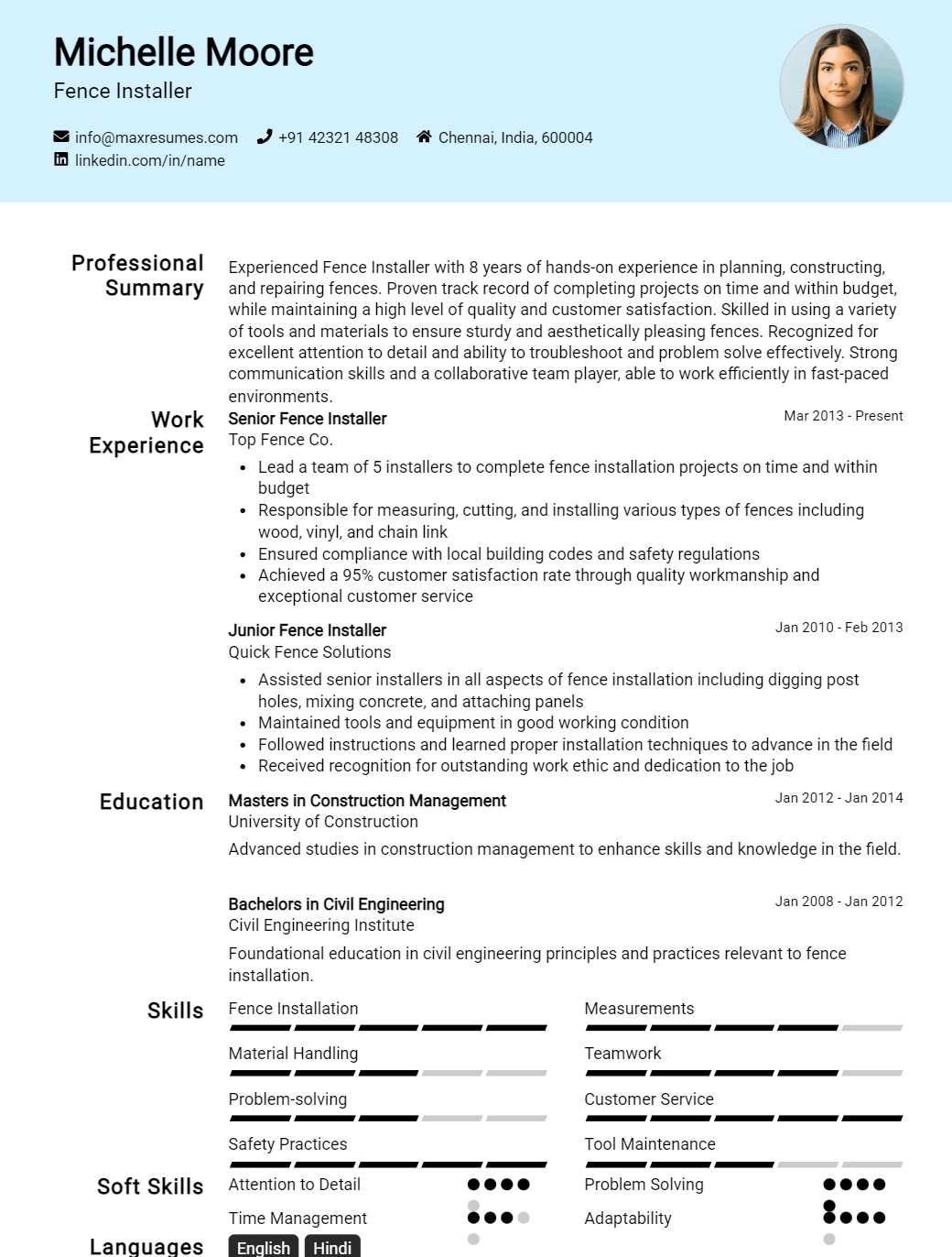 fence-installer-resume-sample