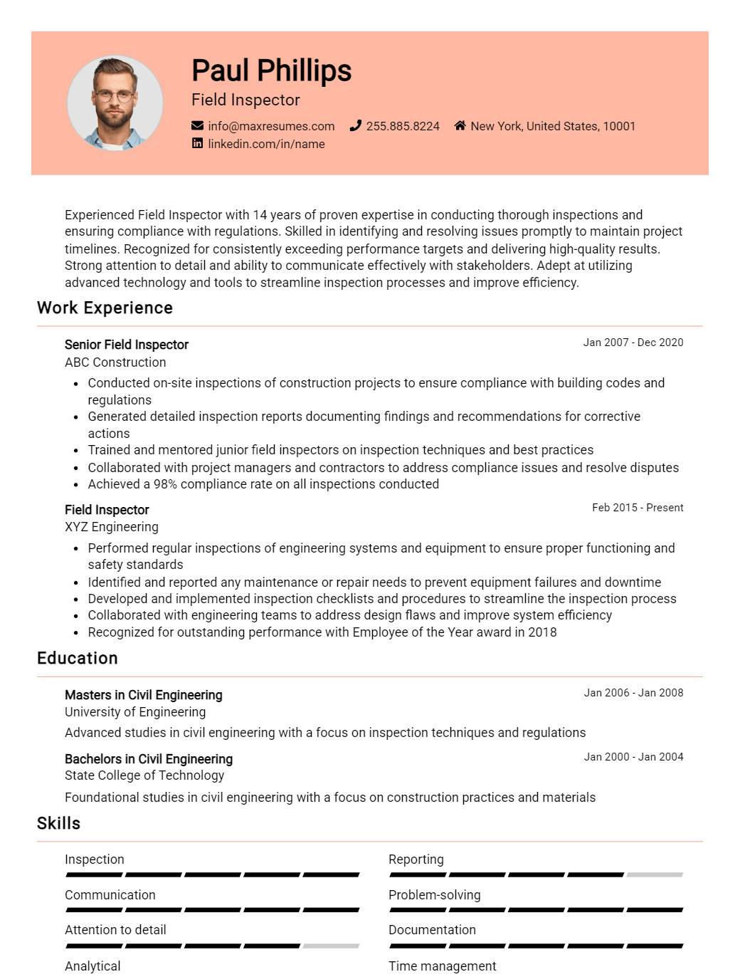 field-inspector-resume-sample