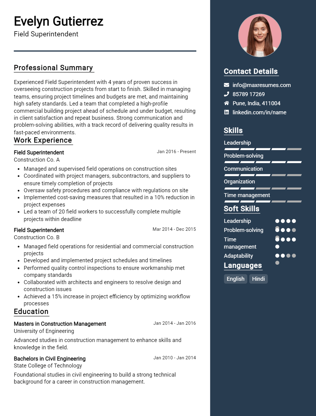 field-superintendent-resume-sample