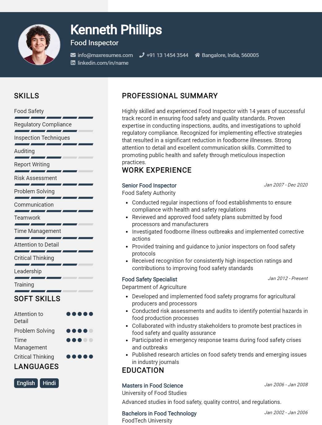 food-inspector-resume-sample