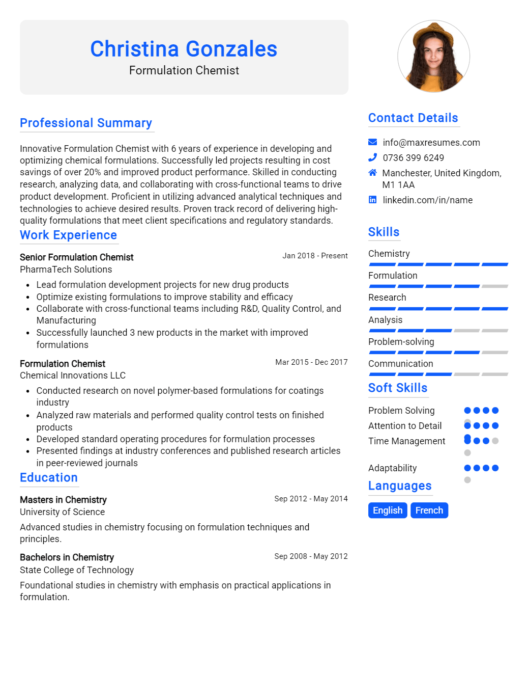 formulation-chemist-resume-sample