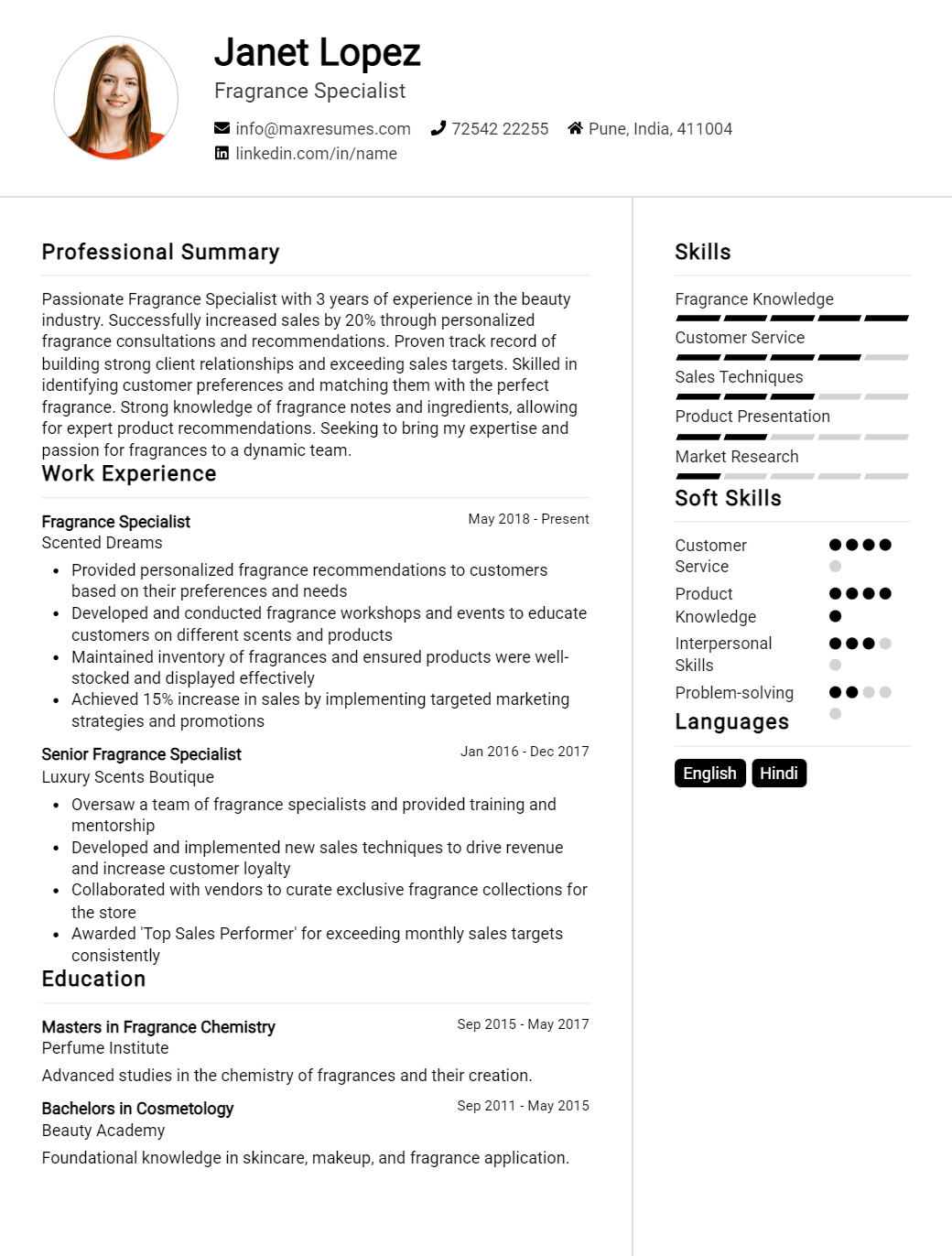 fragrance-specialist-resume-sample
