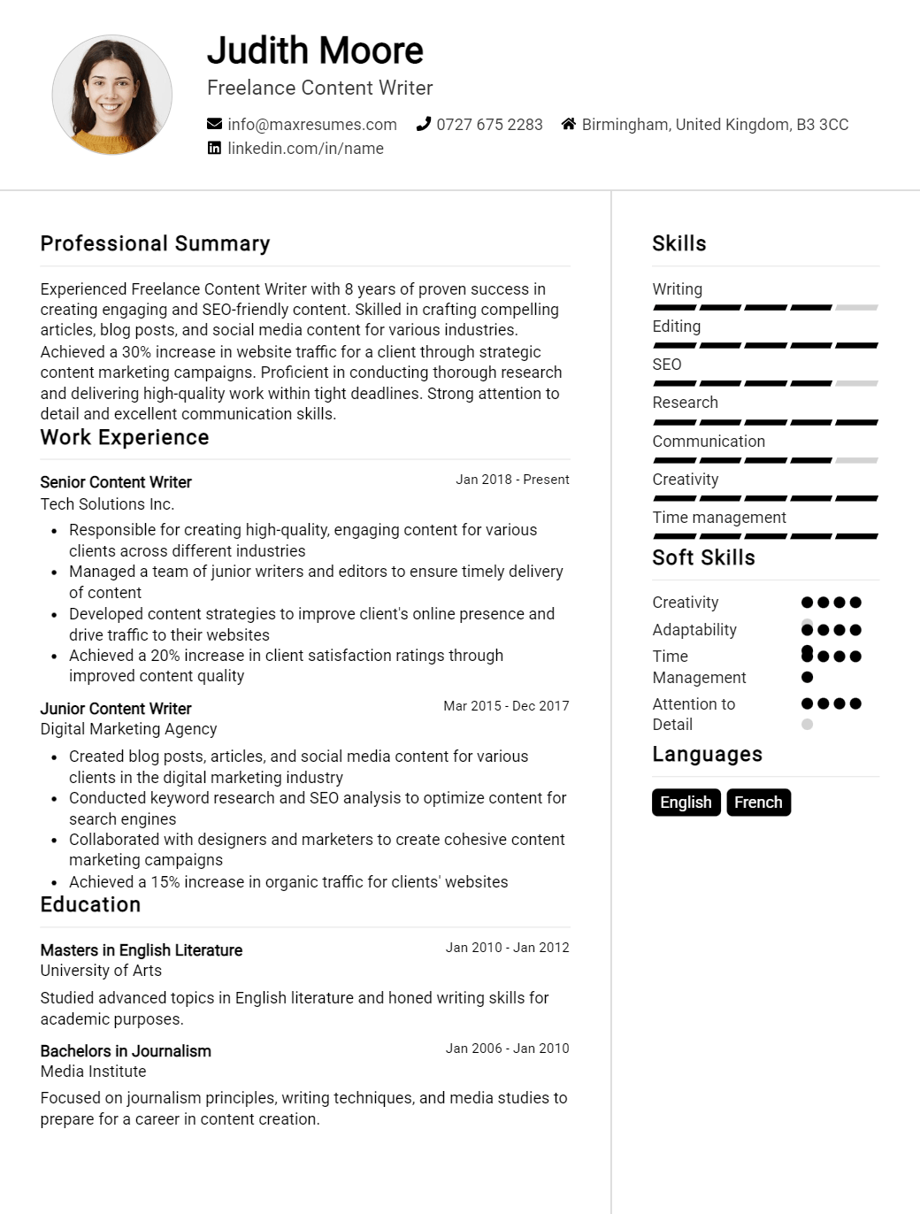 freelance-content-writer-resume-sample