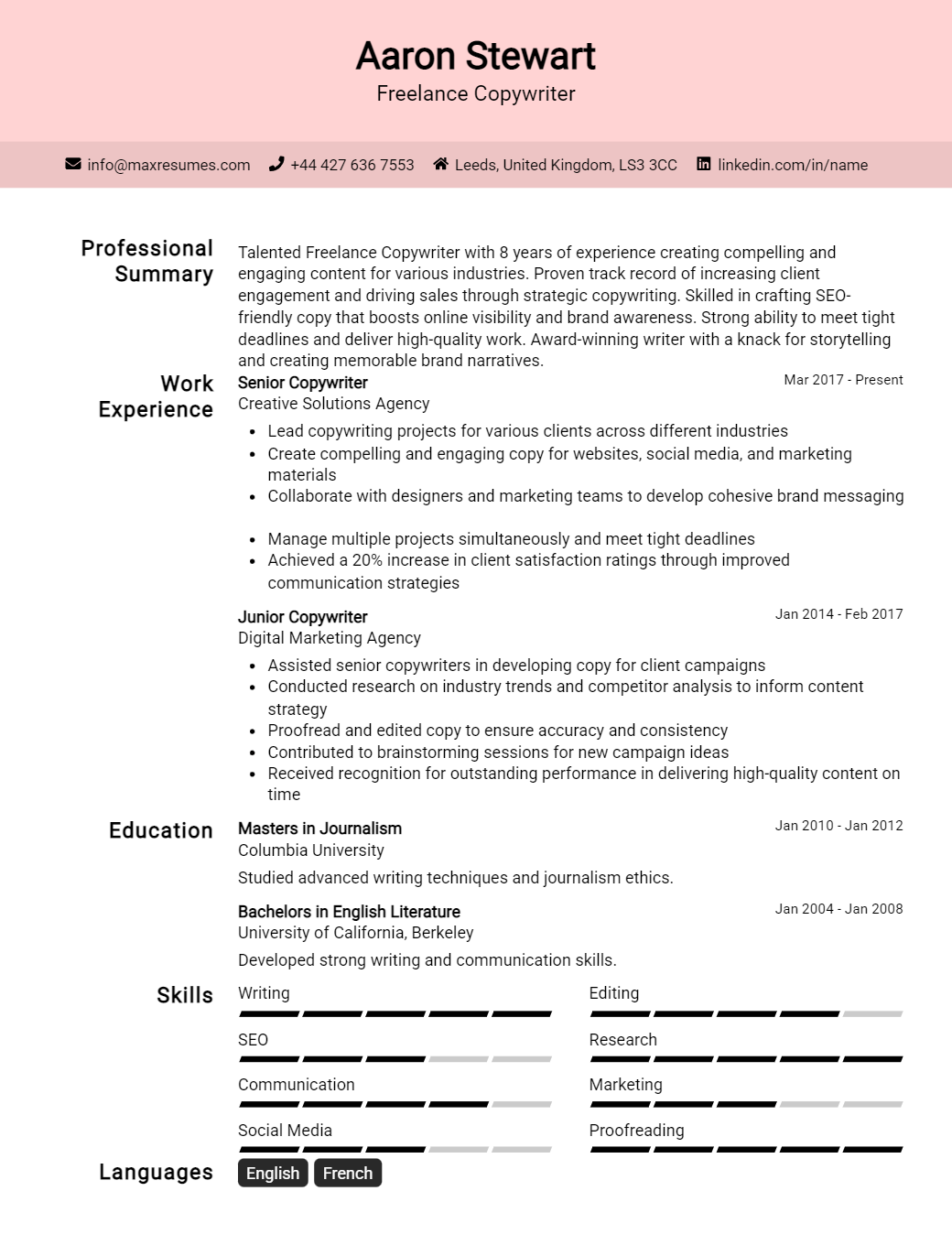 freelance-copywriter-resume-sample