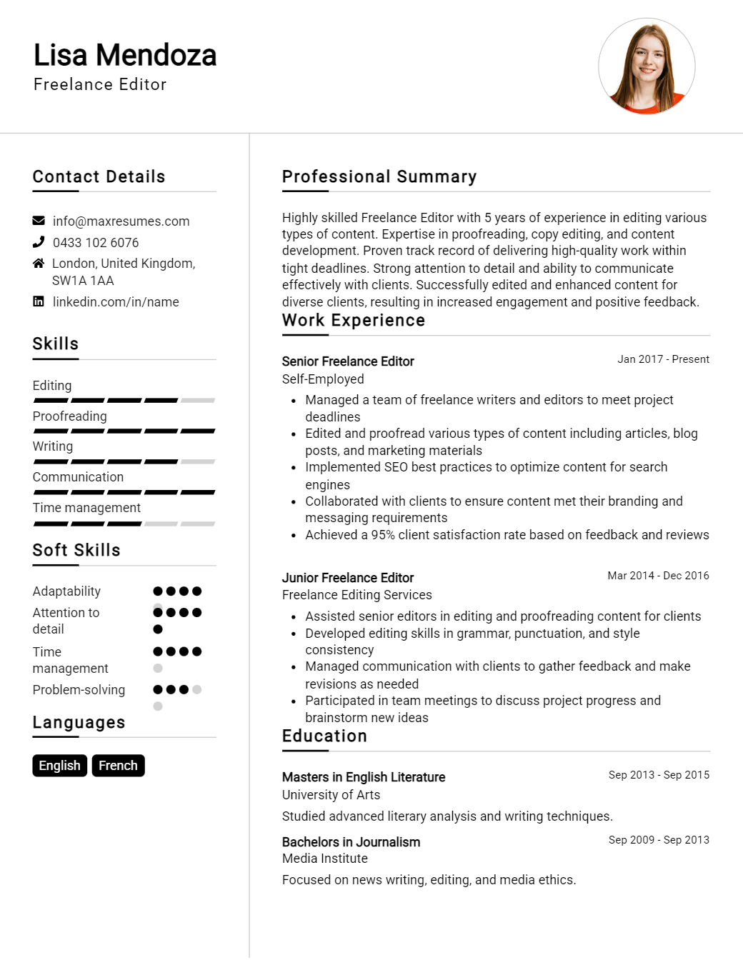 freelance-editor-resume-sample