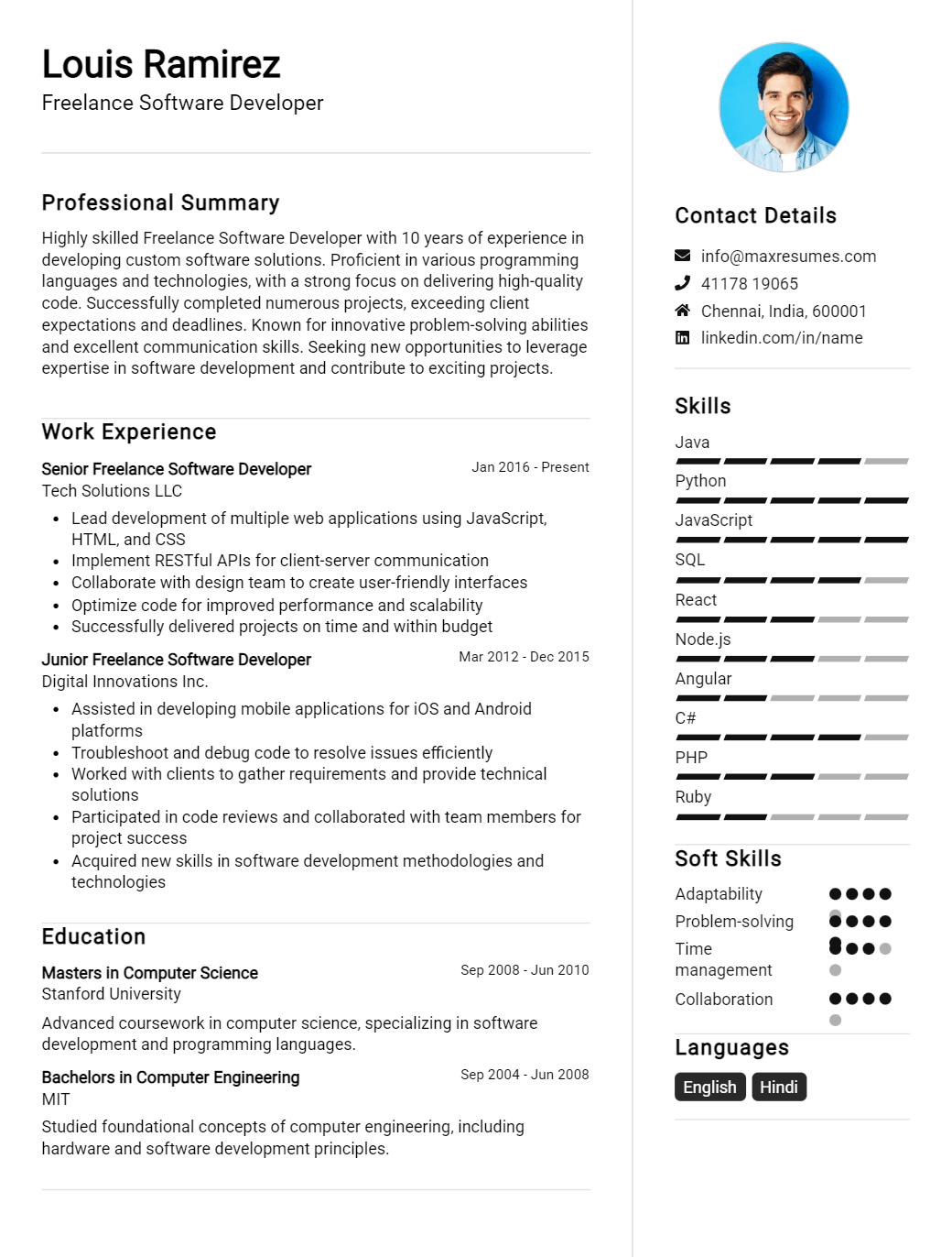 freelance-software-developer-resume-sample