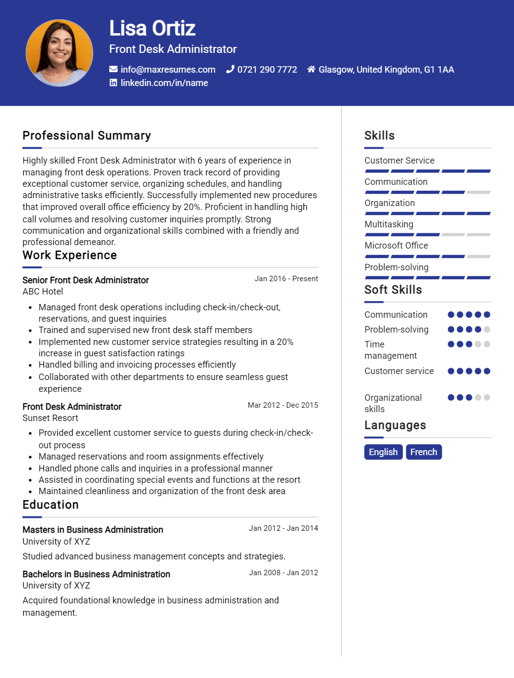 front-desk-administrator-resume-sample