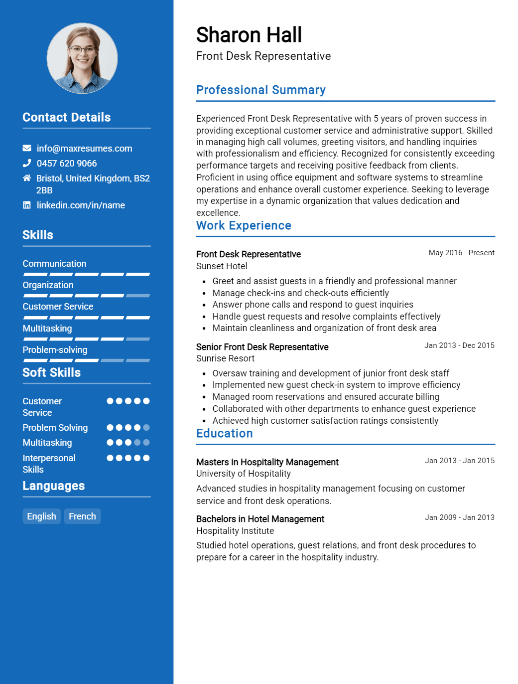 front-desk-representative-resume-sample