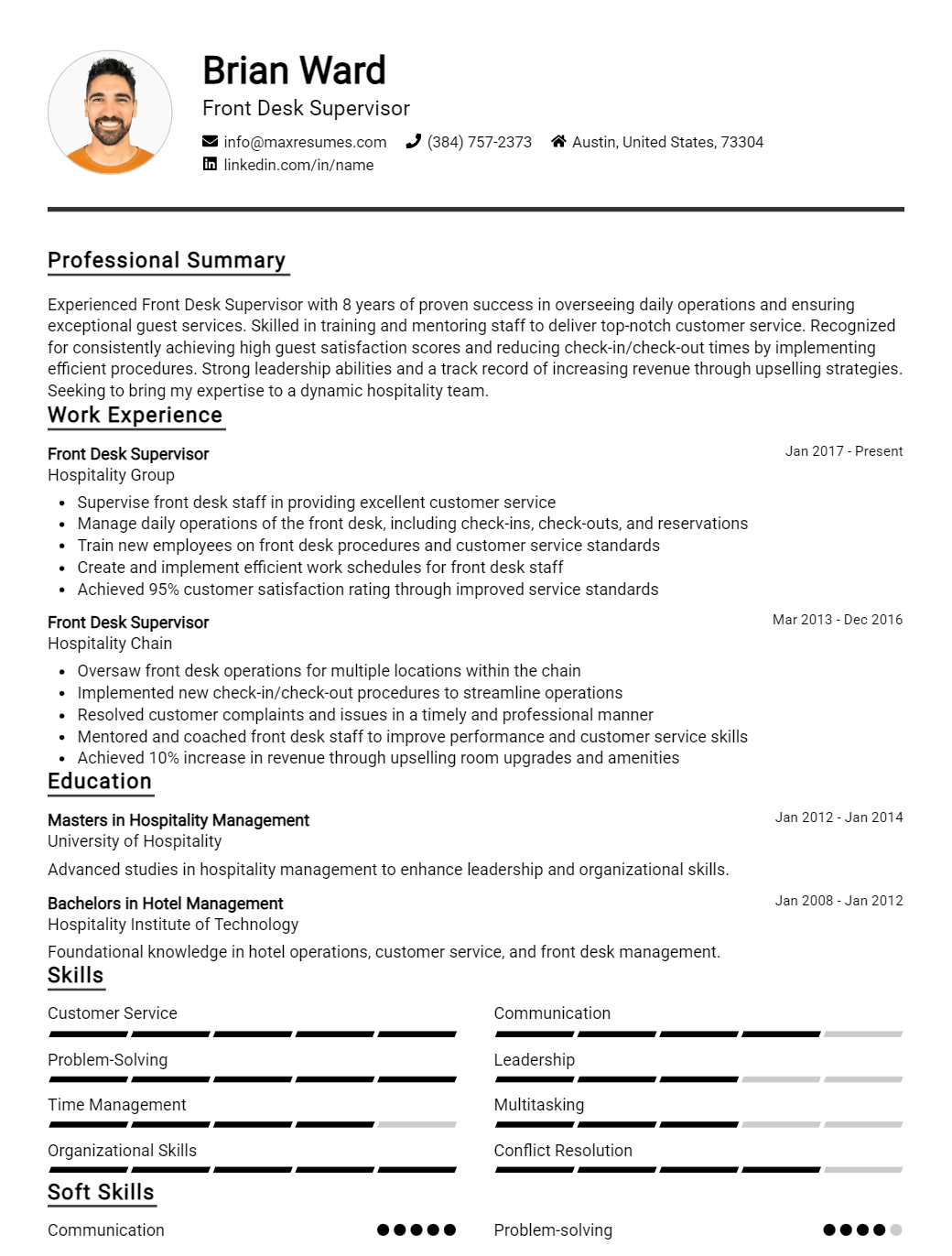 front-desk-supervisor-resume-sample