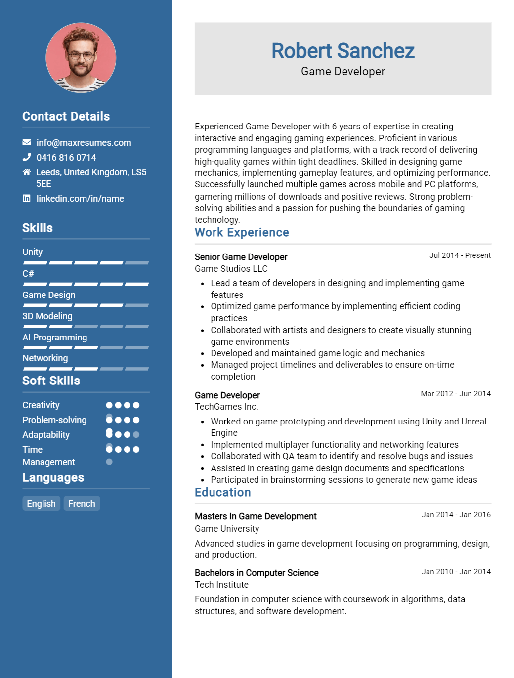 game-developer-resume-sample