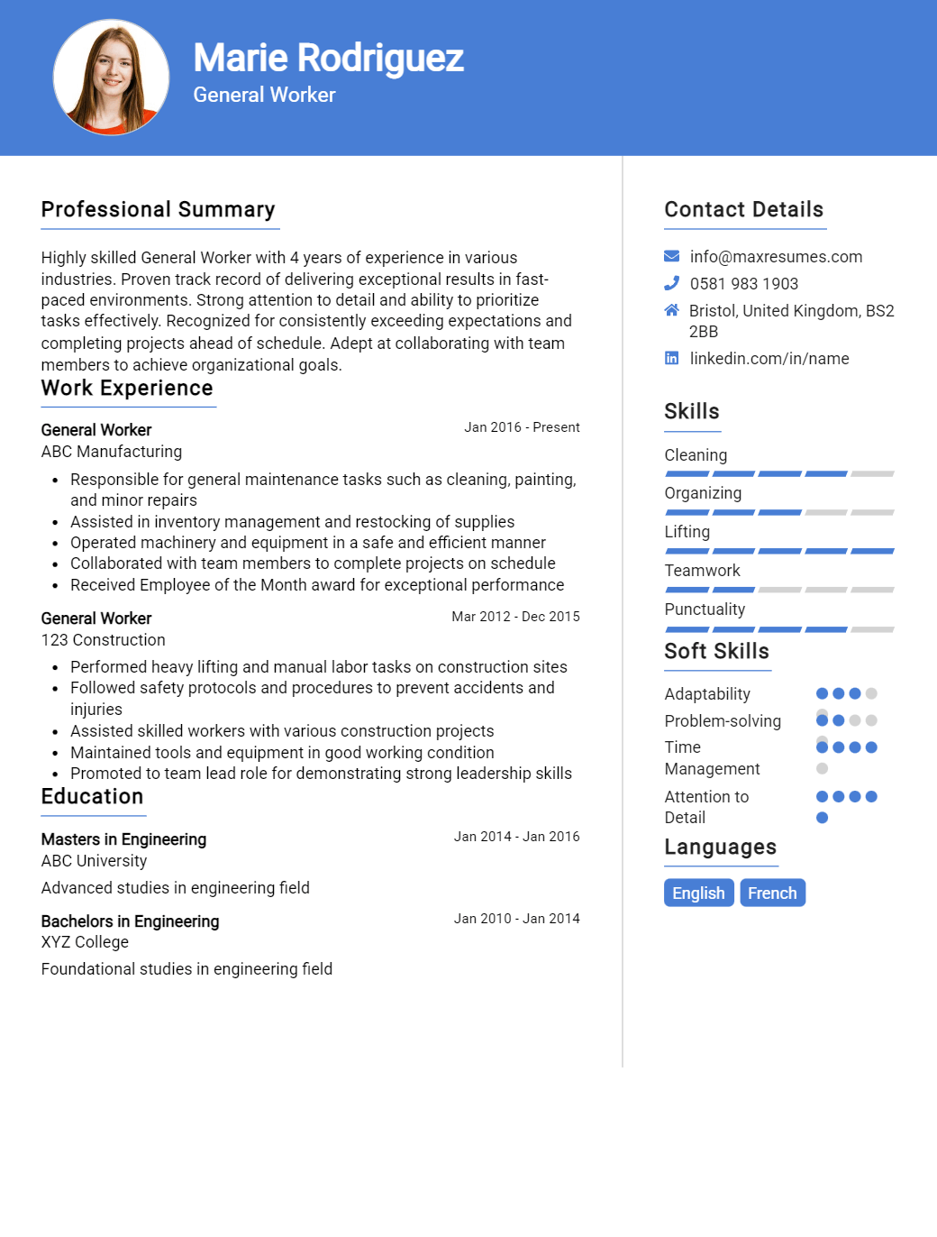 general-worker-resume-sample