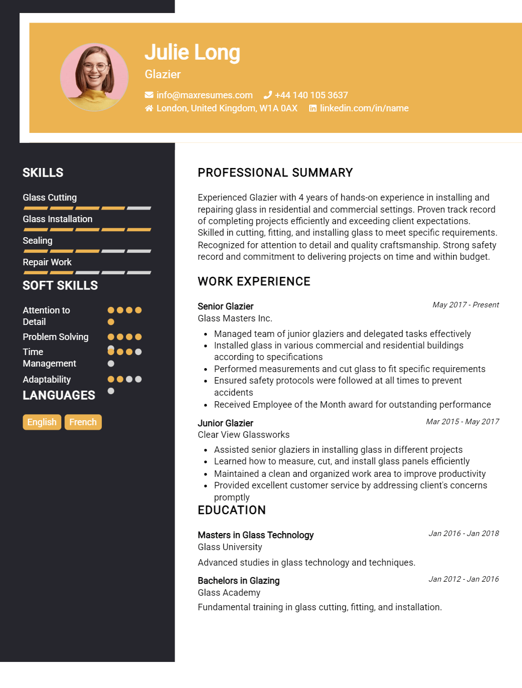 glazier-resume-sample