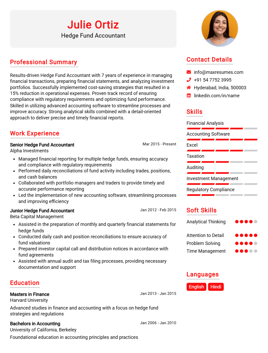 hedge-fund-accountant-resume-sample