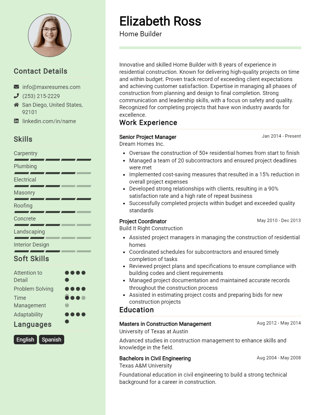 home-builder-resume-sample