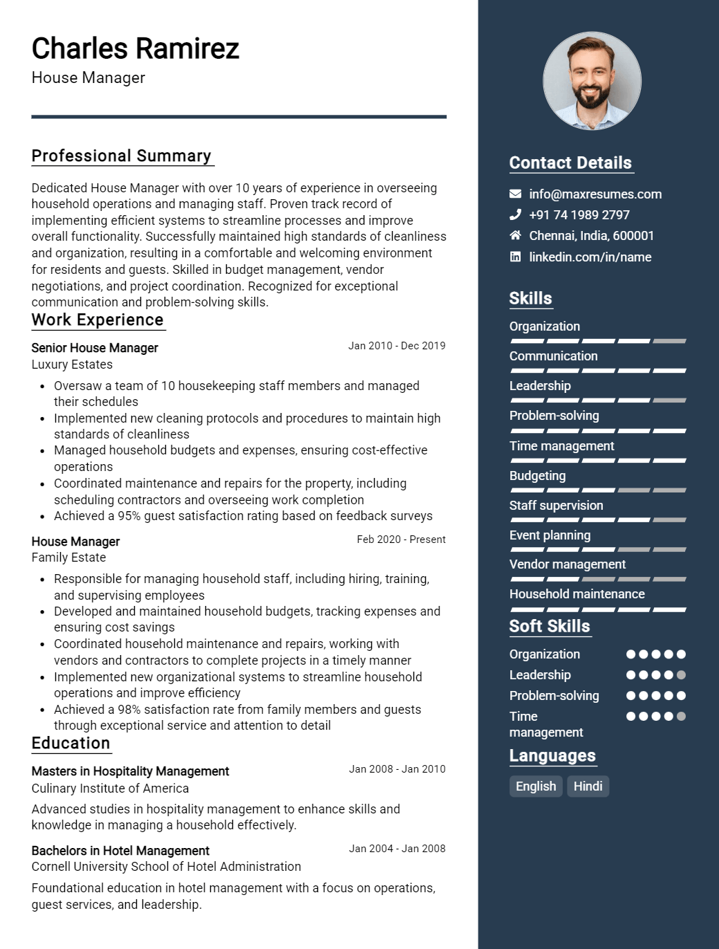 house-manager-resume-sample