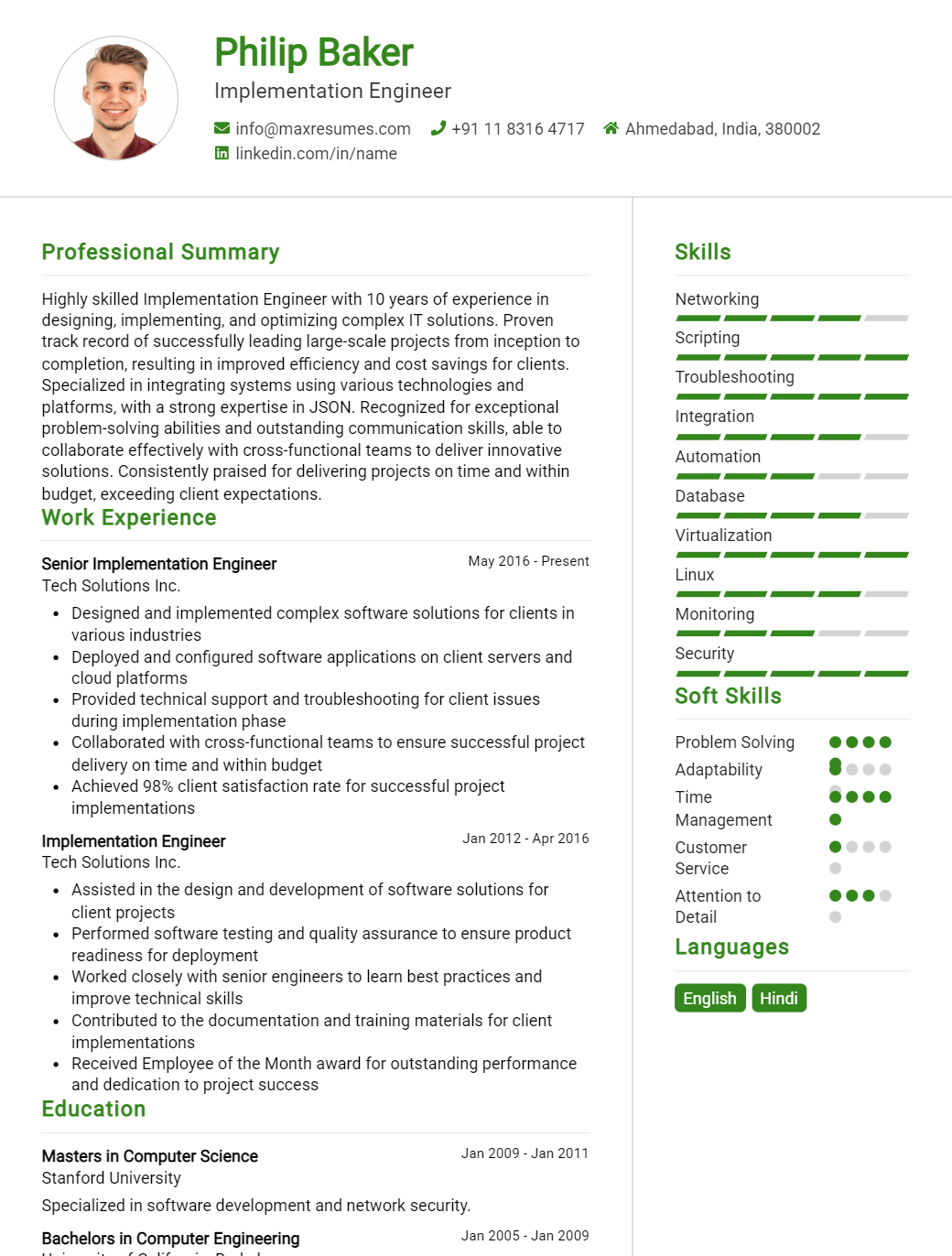 implementation-engineer-resume-sample