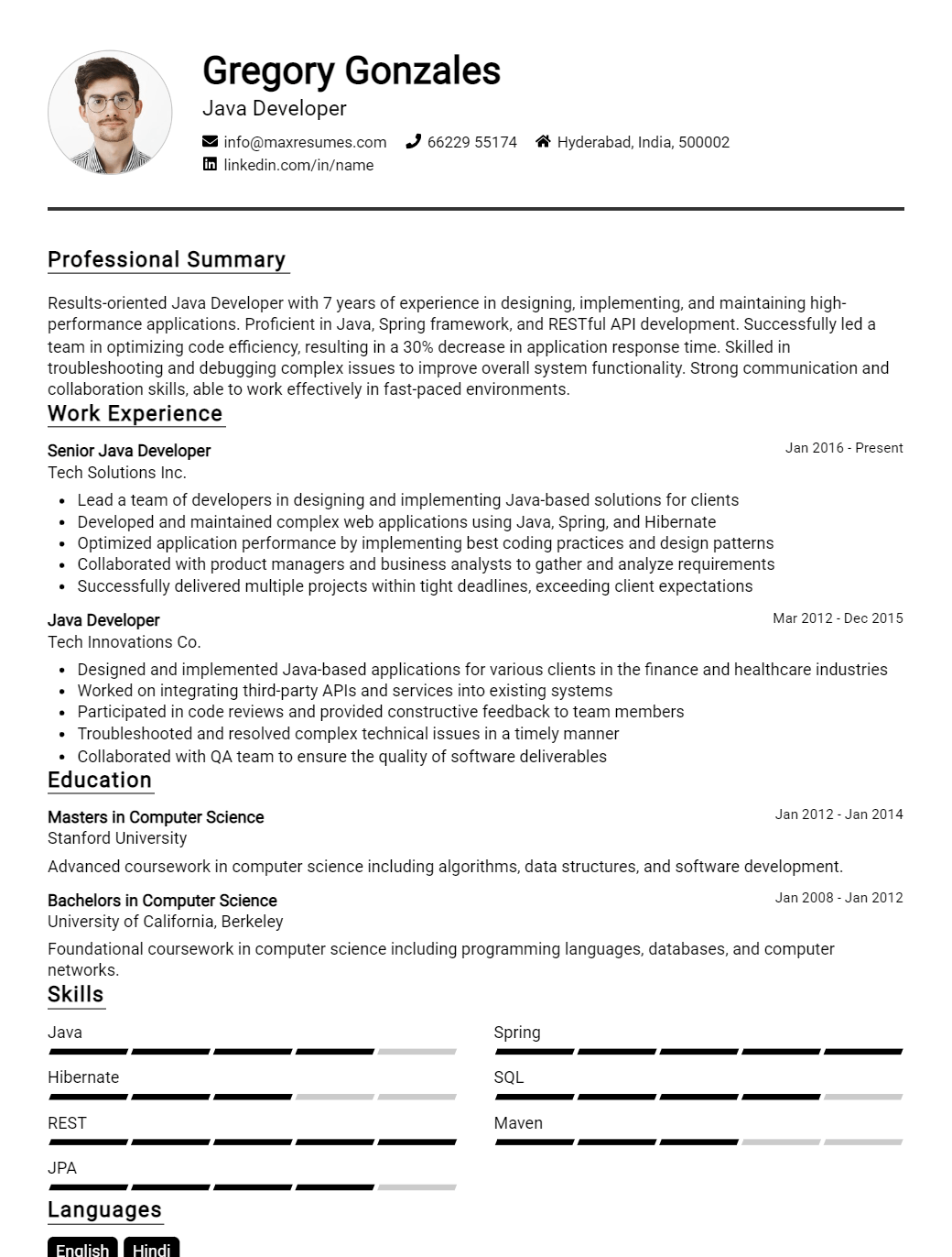 java-developer-resume-sample