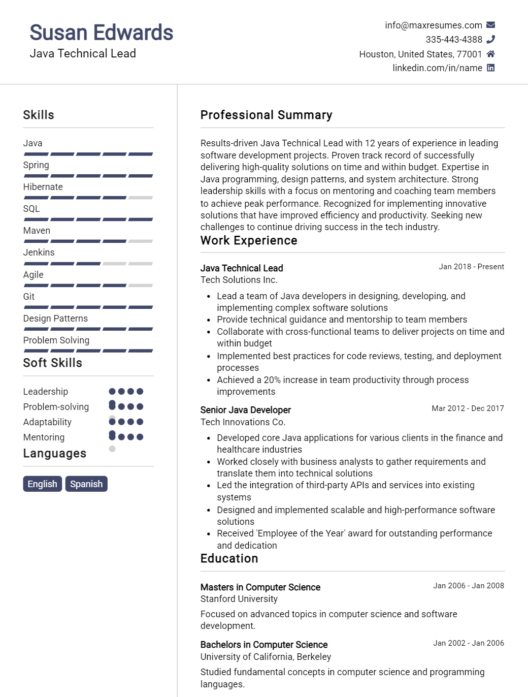 java-technical-lead-resume-sample