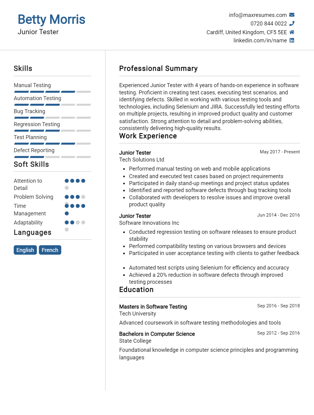 junior-tester-resume-sample