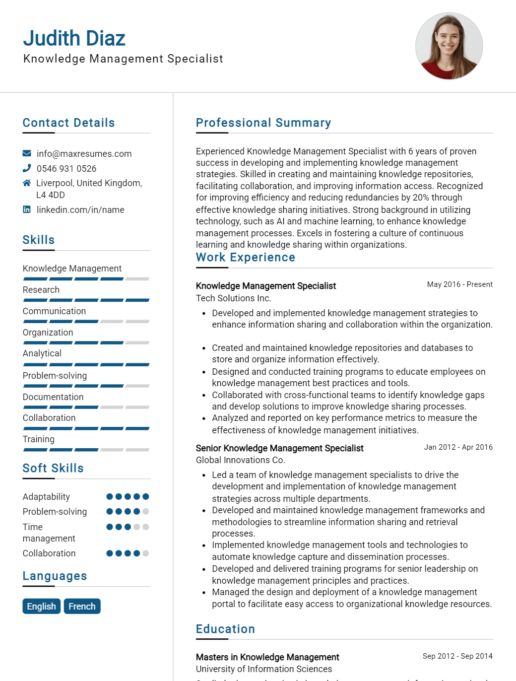 knowledge-management-specialist-resume-sample
