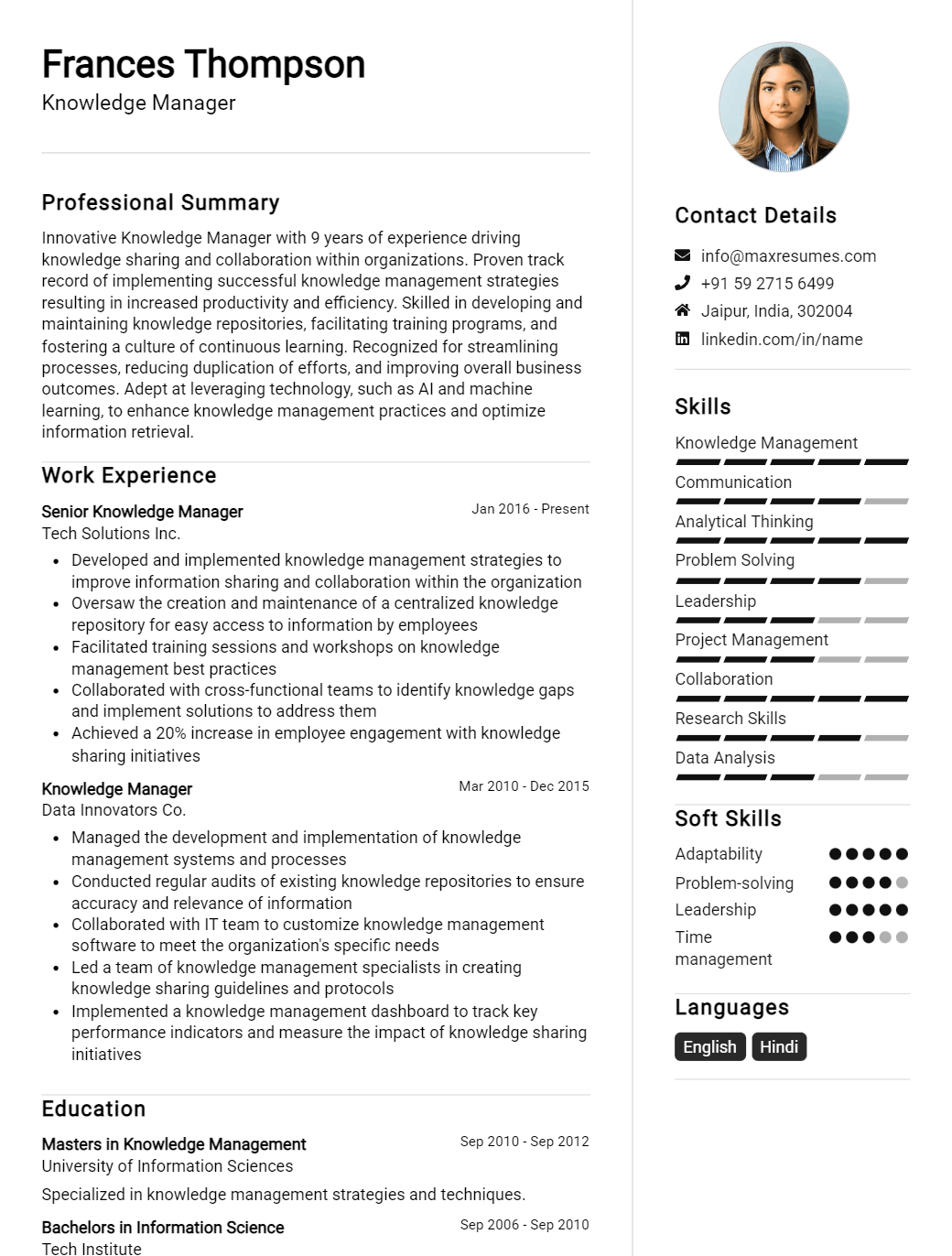 knowledge-manager-resume-sample