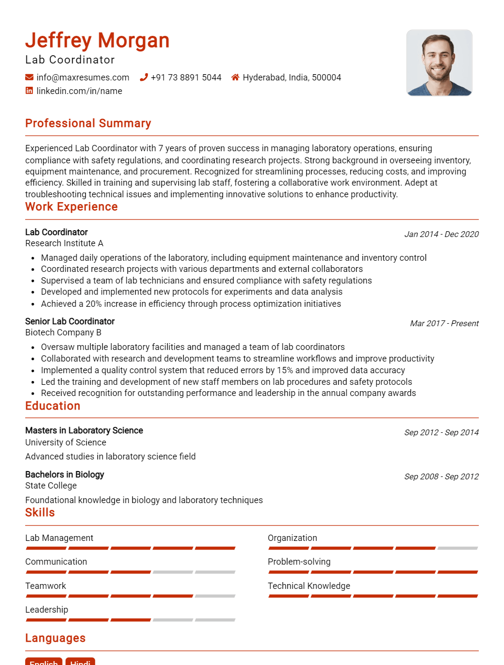 lab-coordinator-resume-sample
