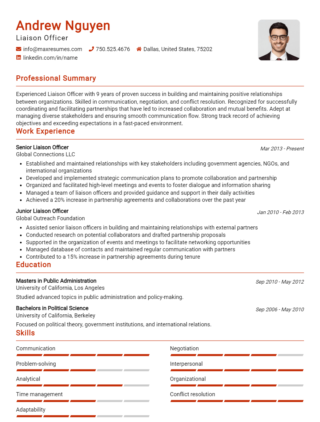 liaison-officer-resume-sample