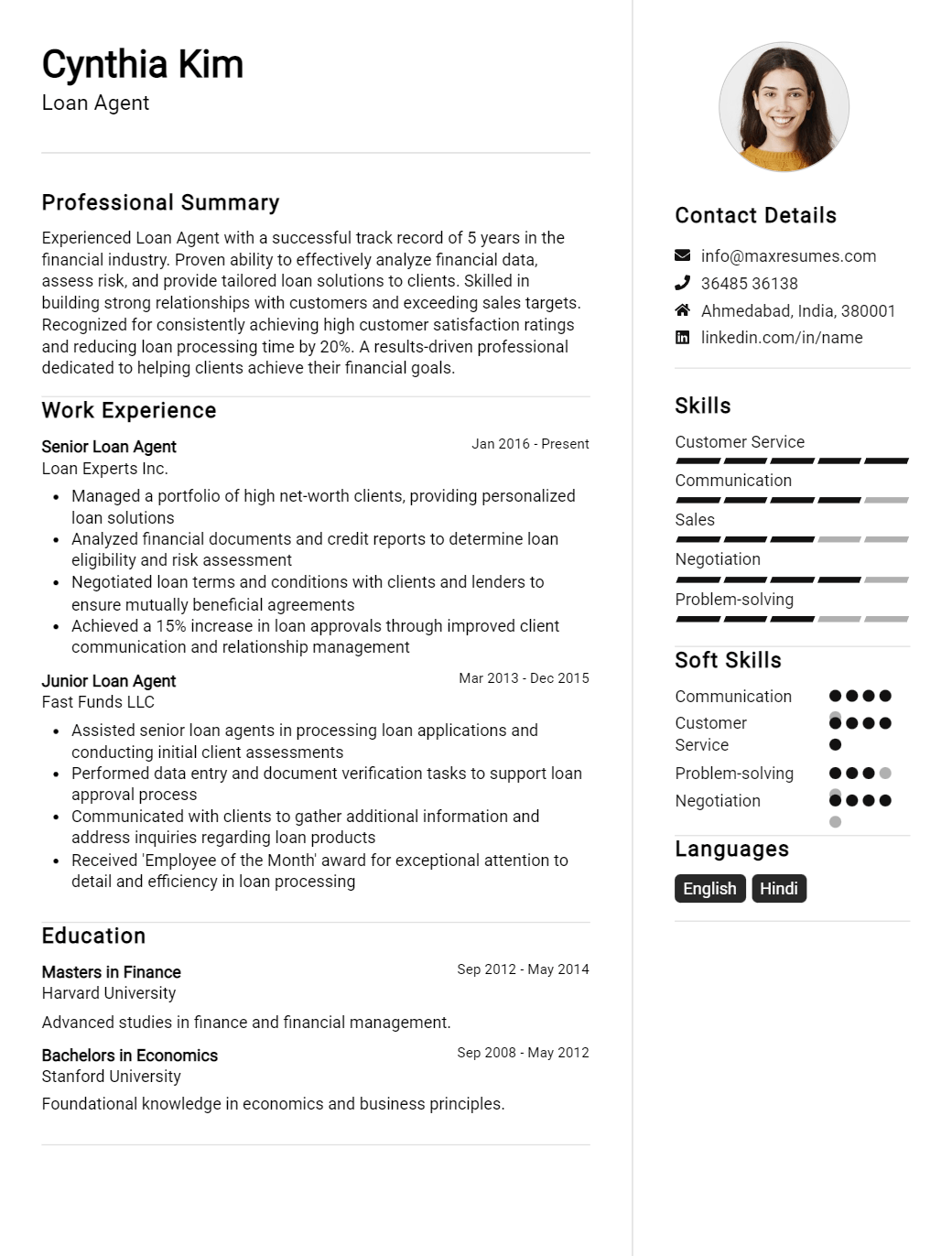 loan-agent-resume-sample