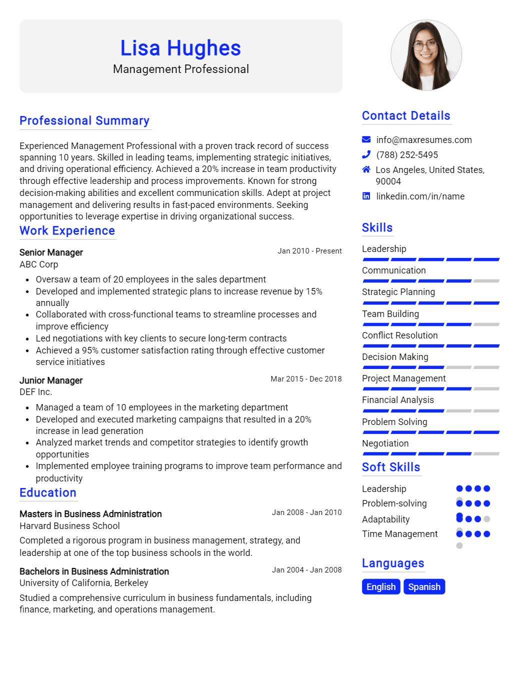 management-professional-resume-sample