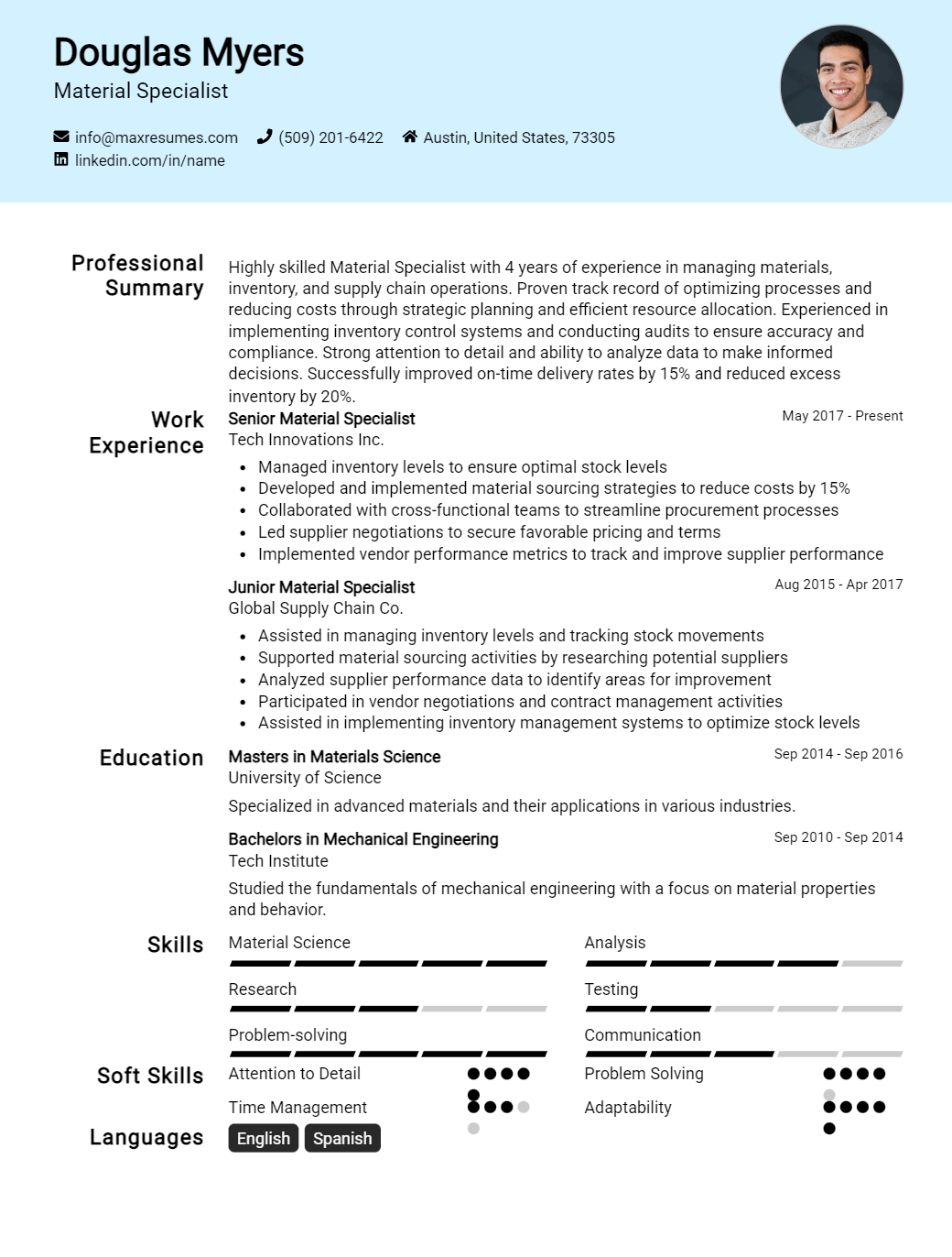 material-specialist-resume-sample