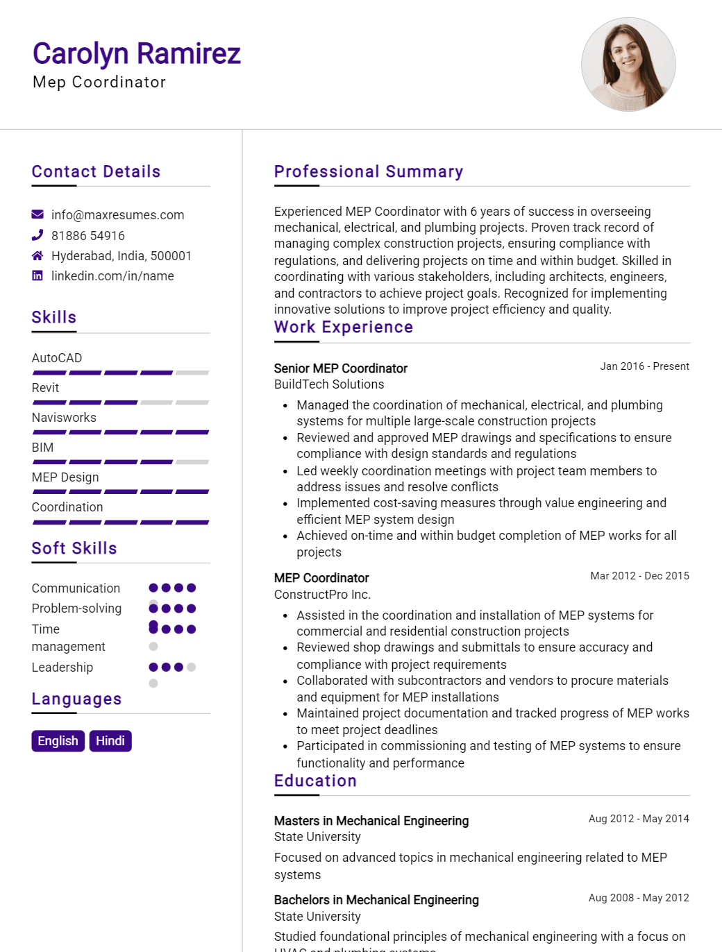 mep-coordinator-resume-sample