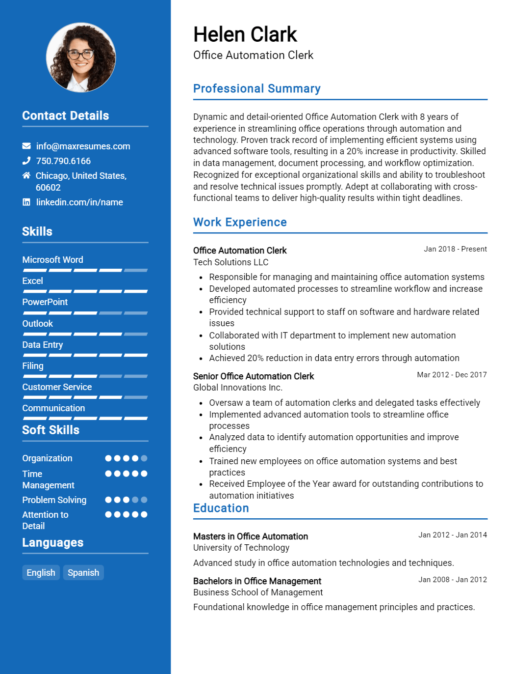 office-automation-clerk-resume-sample