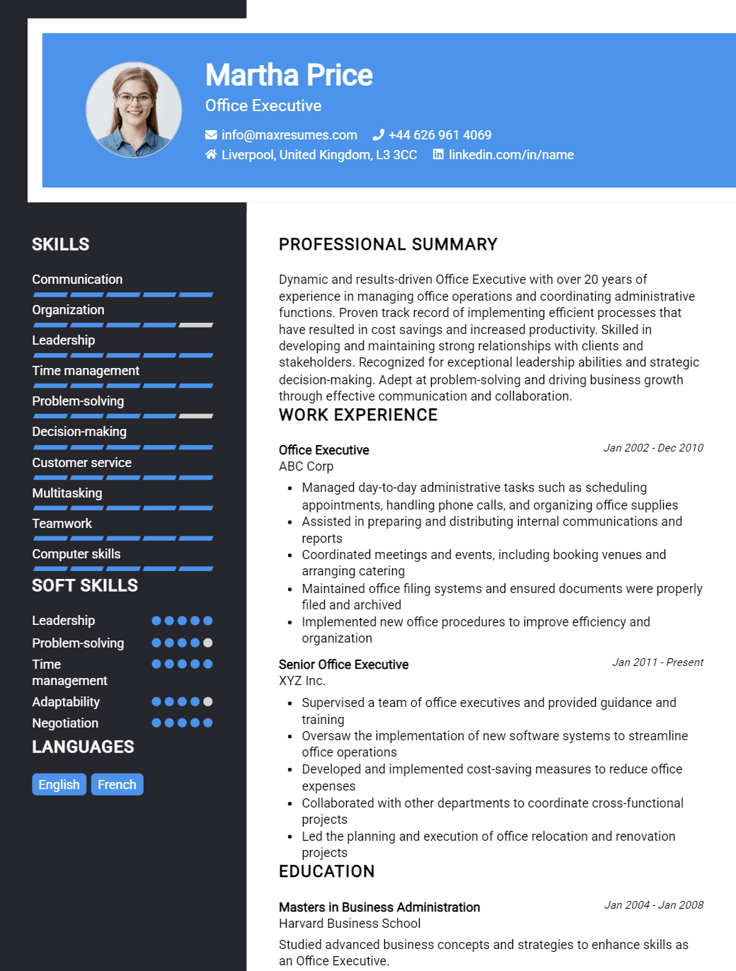 office-executive-resume-sample
