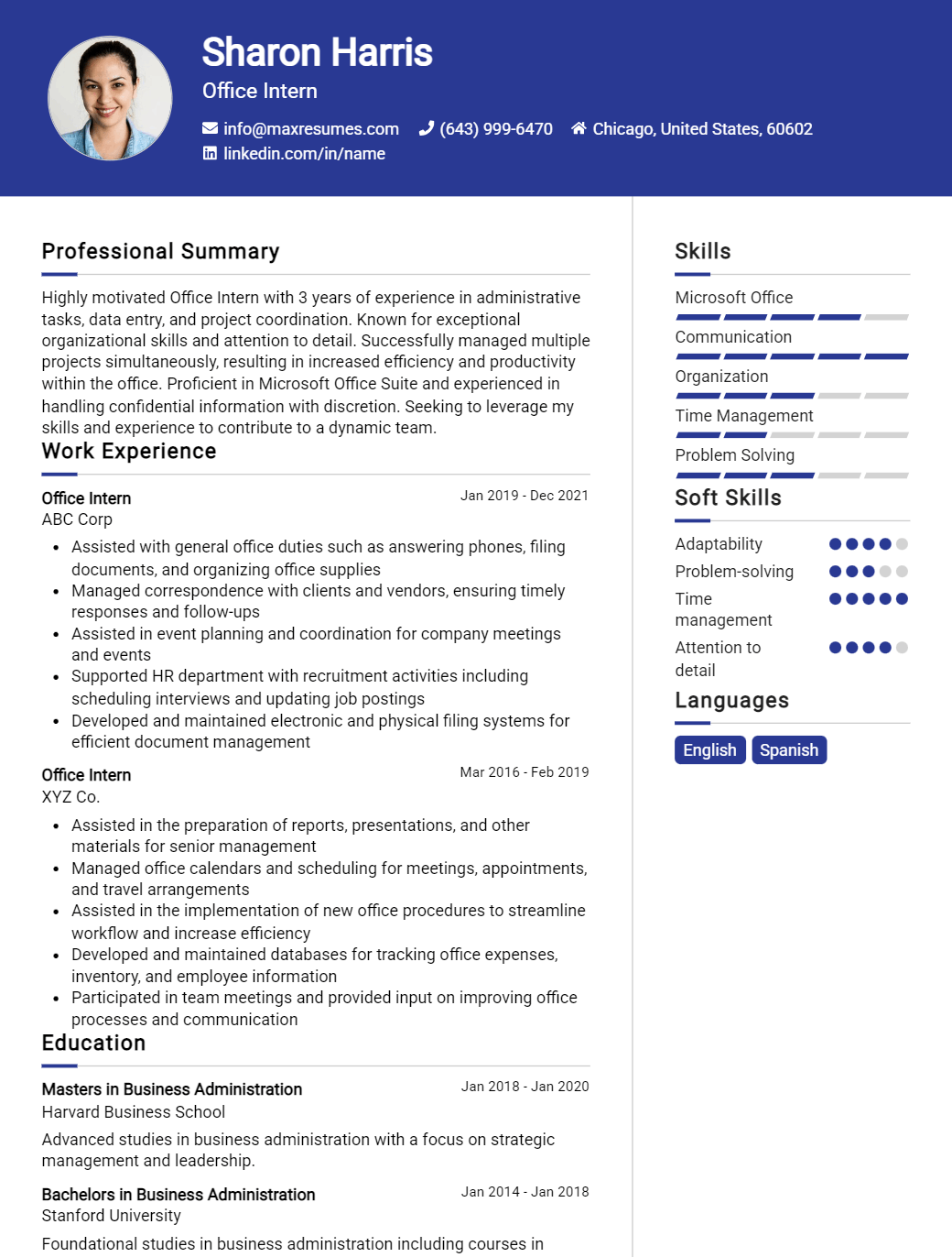 office-intern-resume-sample