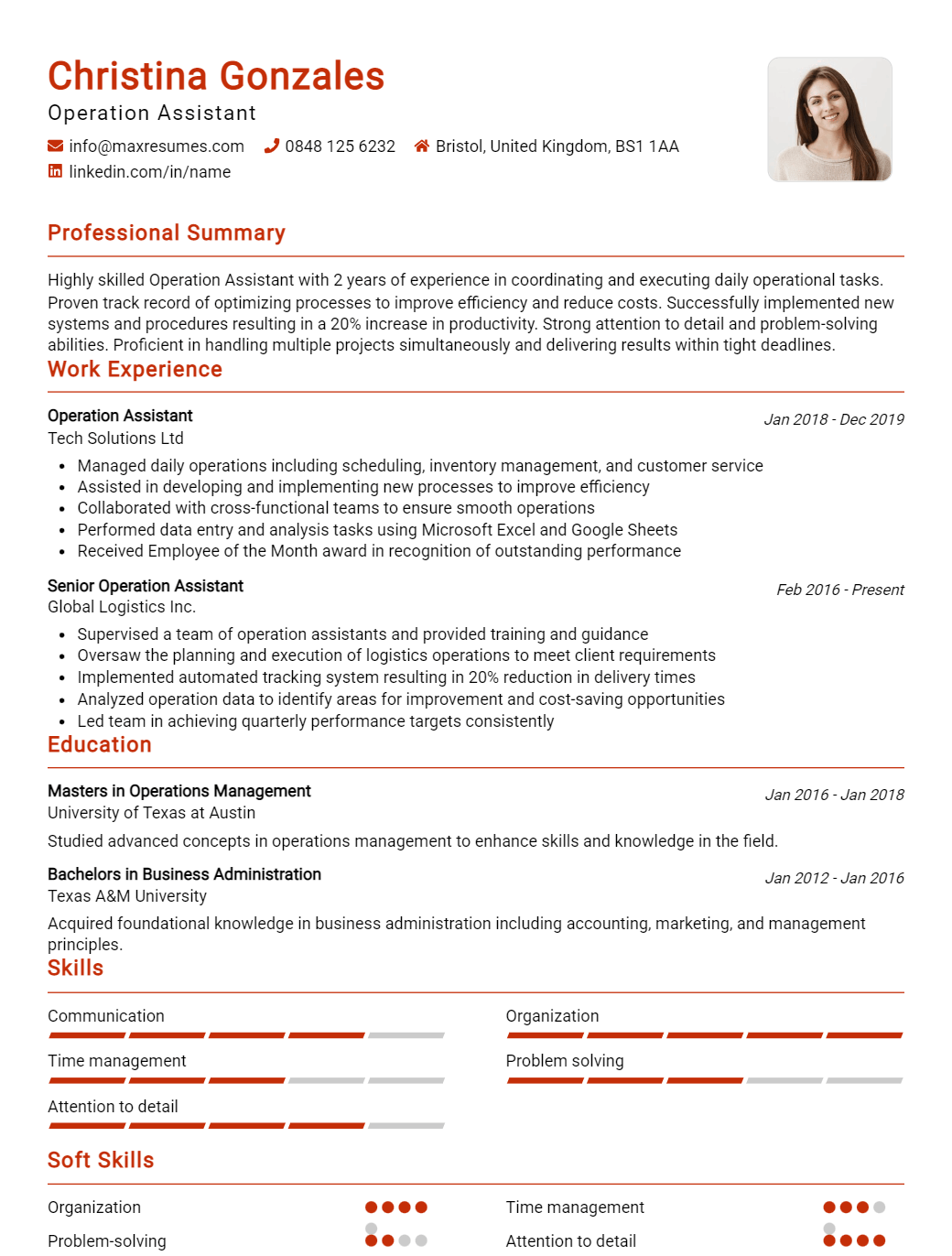 operation-assistant-resume-sample