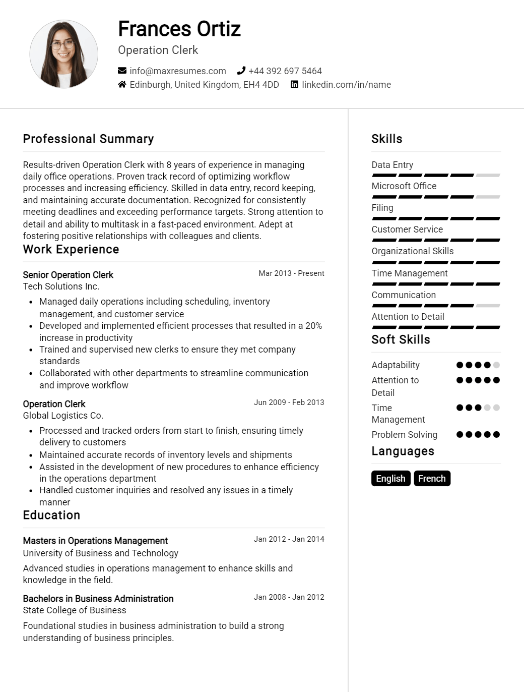 operation-clerk-resume-sample