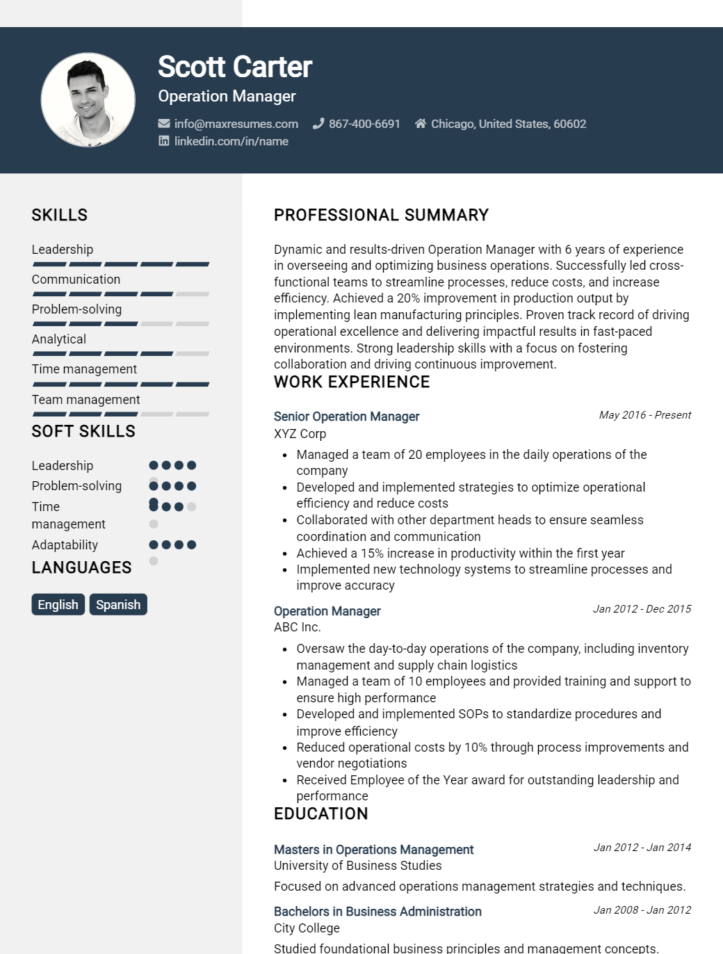 operation-manager-resume-sample